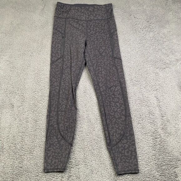 Athleta Rainier Tight Womens Small Reflective Leopard Legging Black Gray Stretch - Picture 1 of 11